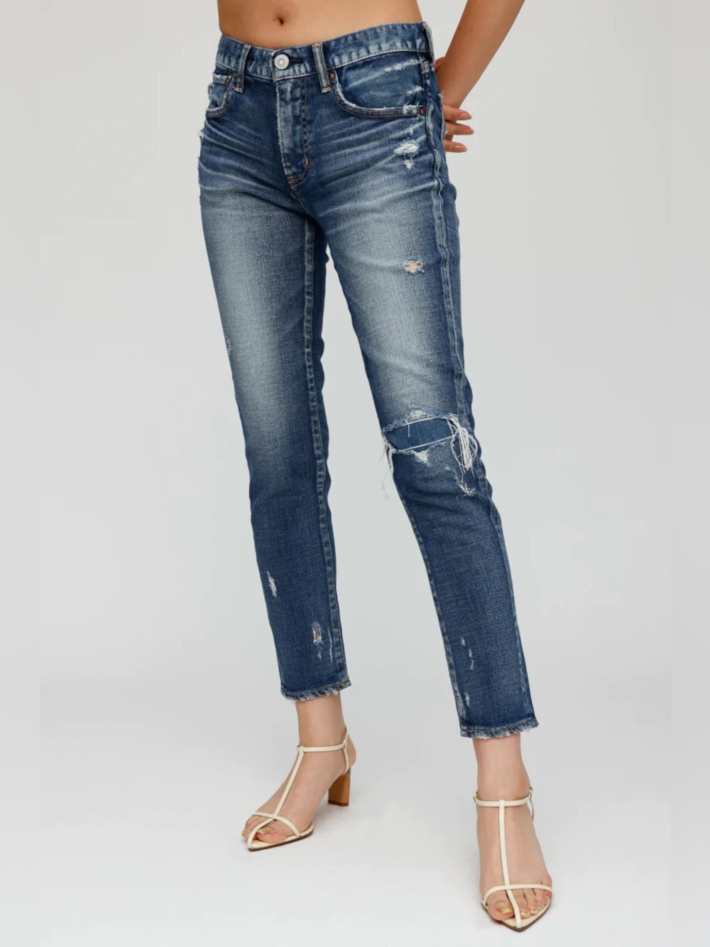 MOUSSY MV Lenwood Skinny Distressed Jeans in Blue Size 28 - Picture 2 of 11